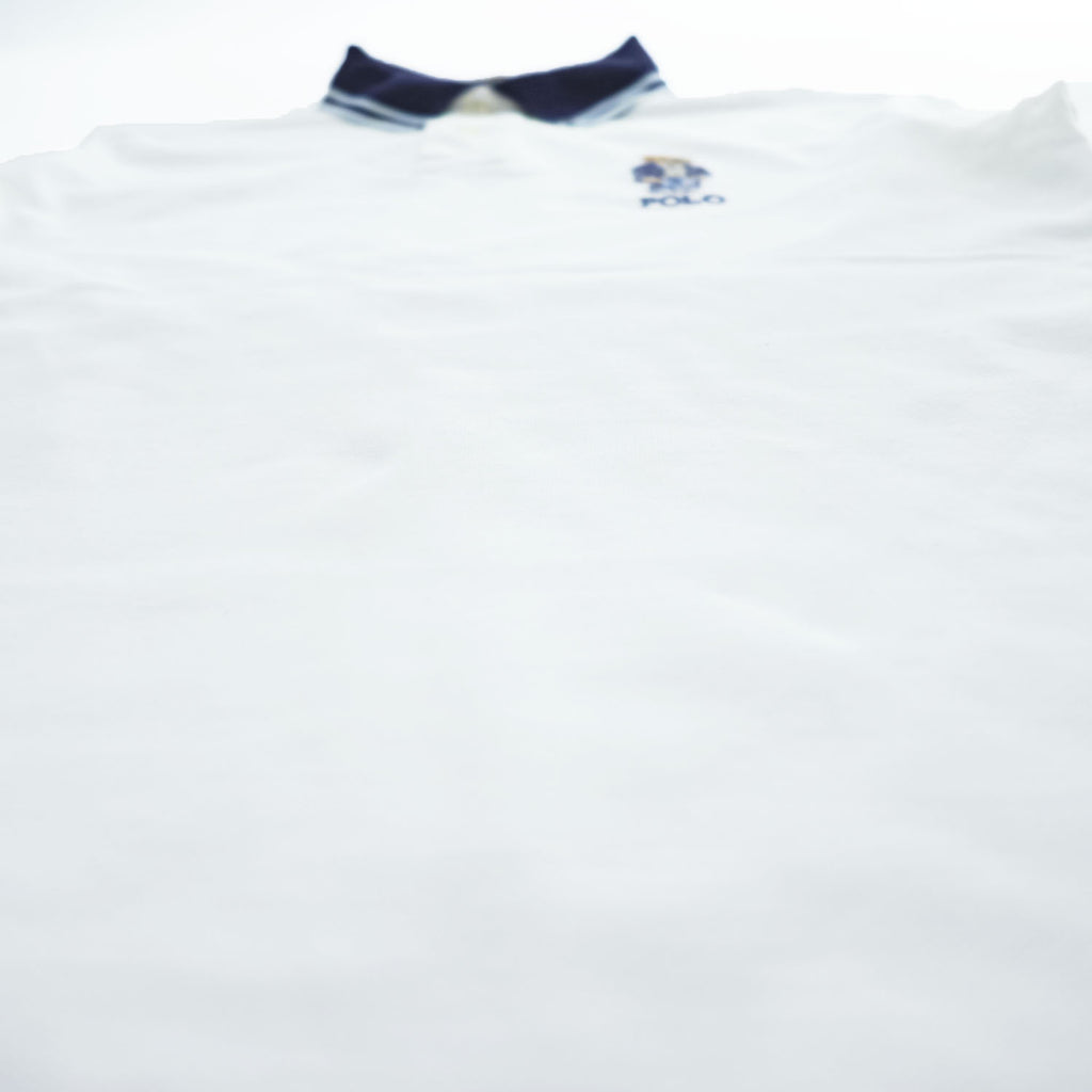 Polo Ralph Lauren Polo Bear Polo Shirt, Size S, White, One-Point Logo, Custom Slim Fit, Ribbed Line, Piqué Knit