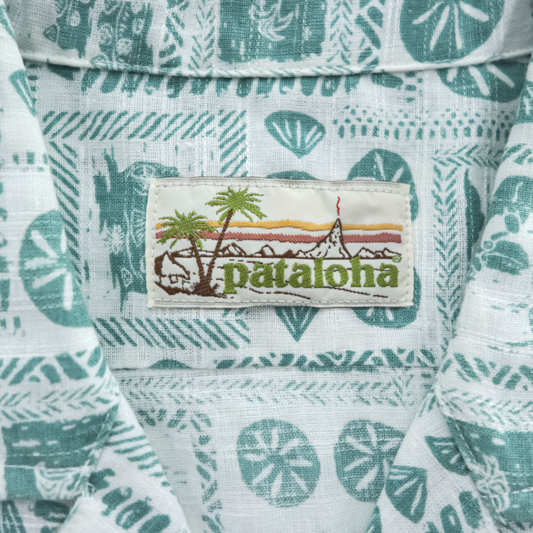Patagonia パタロハ pataloha オープンカラー 開襟 ヘンプ アロハシャツ Limited Edition グリーン ホワイト 総柄 ココナツボタン 52550