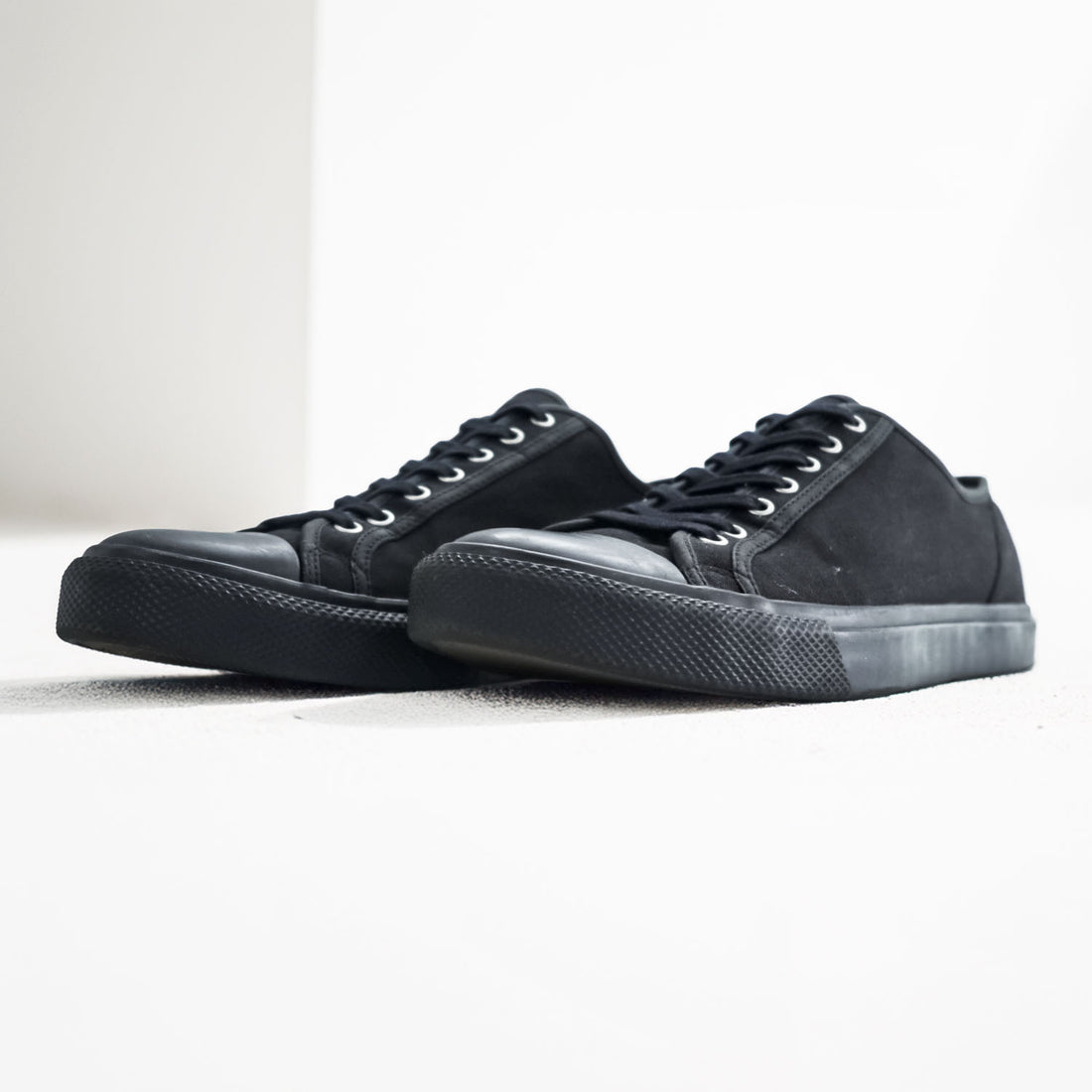 RRL Double RL Ralph Lauren Mayport Black Canvas Low Top Sneakers Rubber Toe Cap Men’s US 11