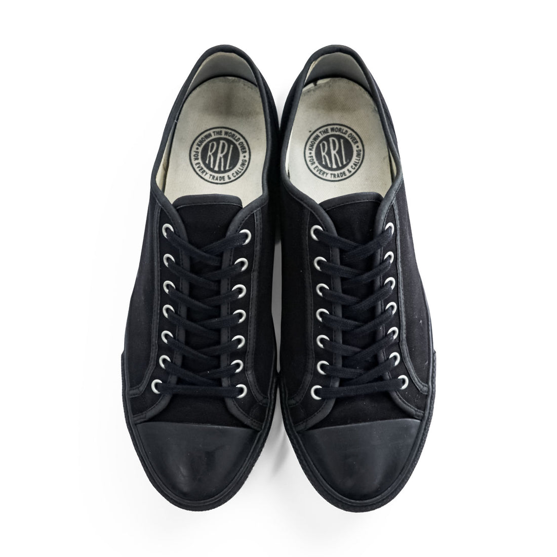 RRL Double RL Ralph Lauren Mayport Black Canvas Low Top Sneakers Rubber Toe Cap Men’s US 11