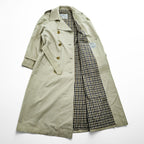 70s Vintage Aquascutum Aqua 5 Made in England Beige Double Breasted Trench Coat Club Check Lining Belted