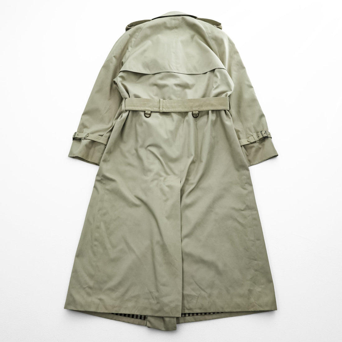 70s Vintage Aquascutum Aqua 5 Made in England Beige Double Breasted Trench Coat Club Check Lining Belted