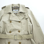 70s Vintage Aquascutum Aqua 5 Made in England Beige Double Breasted Trench Coat Club Check Lining Belted