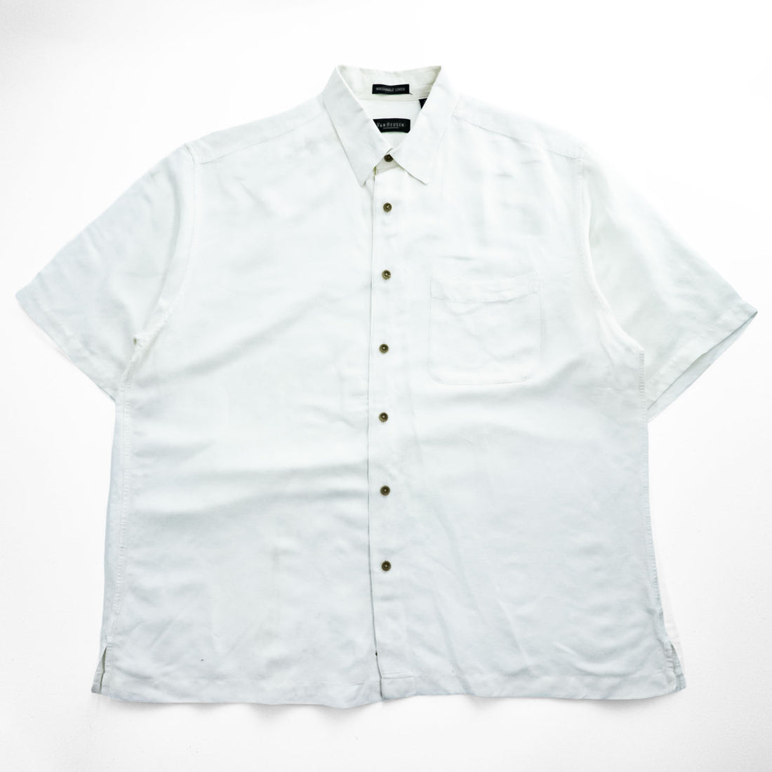 VAN HEUSEN 90年代 ヴィンテージ ウォッシャブルリネン 半袖シャツ L ホワイト WASHABLE LINEN ボックスシルエット