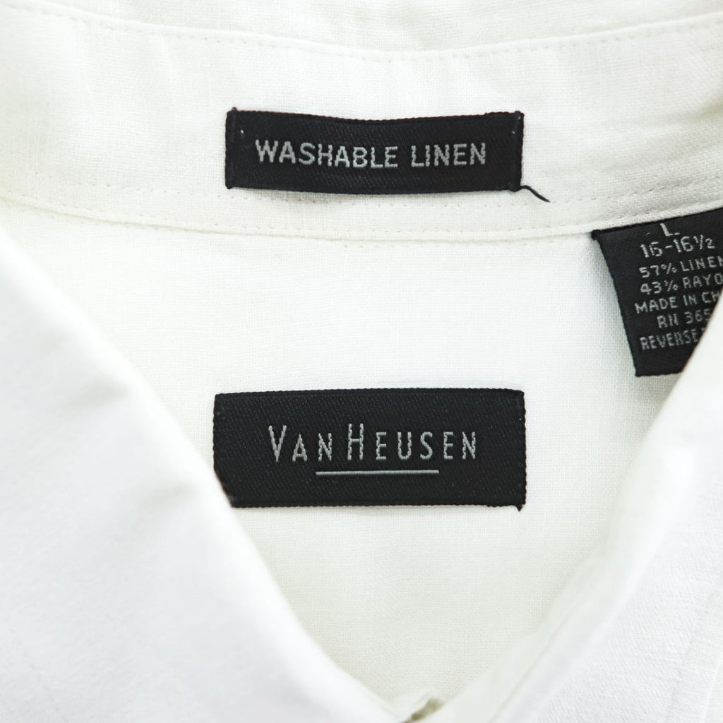 VAN HEUSEN 90年代 ヴィンテージ ウォッシャブルリネン 半袖シャツ L ホワイト WASHABLE LINEN ボックスシルエット