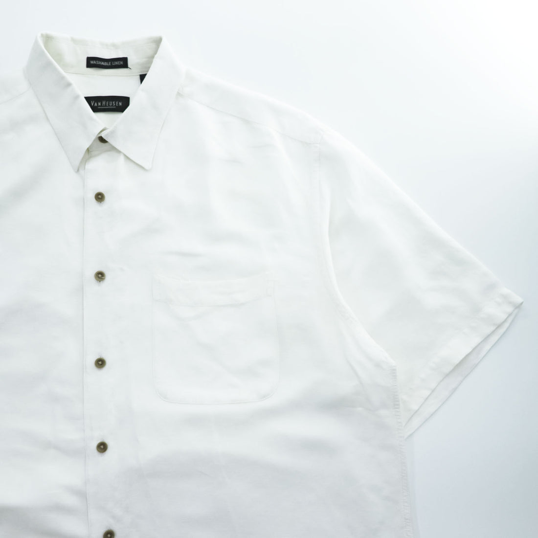 VAN HEUSEN 90年代 ヴィンテージ ウォッシャブルリネン 半袖シャツ L ホワイト WASHABLE LINEN ボックスシルエット