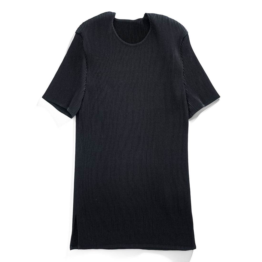 ISSEY MIYAKE FETE 日本製 プリーツ 半袖 カットソー Tシャツ M サイドスリット ブラック ラウンドネック IF62FJ491