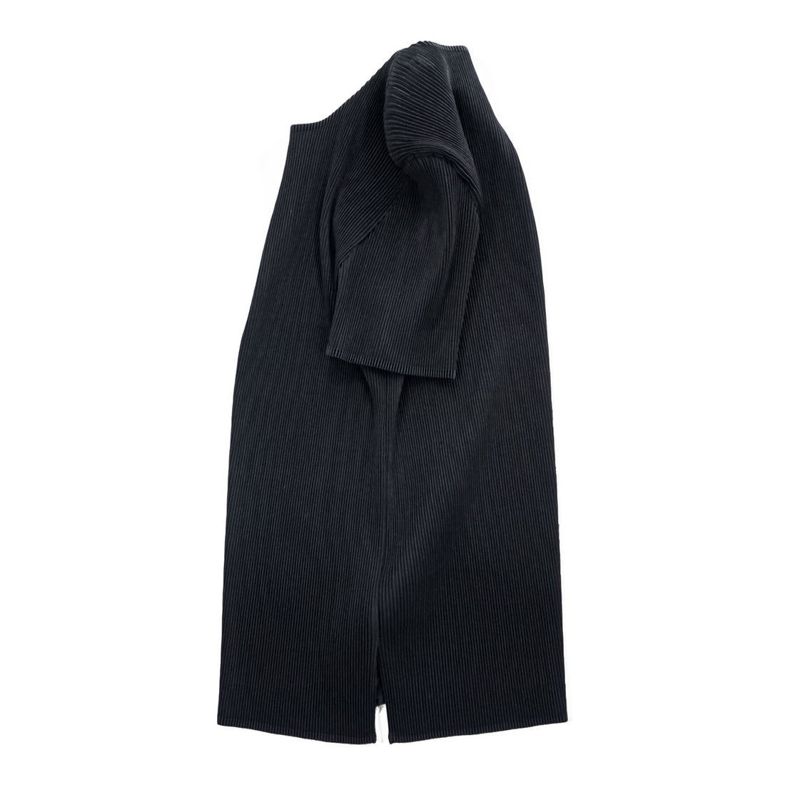 ISSEY MIYAKE FETE 日本製 プリーツ 半袖 カットソー Tシャツ M サイドスリット ブラック ラウンドネック IF62FJ491
