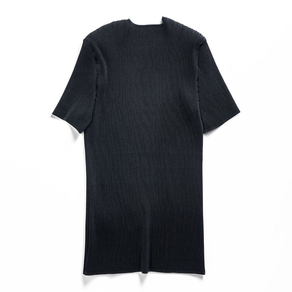 ISSEY MIYAKE FETE 日本製 プリーツ 半袖 カットソー Tシャツ M サイドスリット ブラック ラウンドネック IF62FJ491
