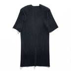 ISSEY MIYAKE FETE 日本製 プリーツ 半袖 カットソー Tシャツ M サイドスリット ブラック ラウンドネック IF62FJ491