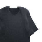 ISSEY MIYAKE FETE 日本製 プリーツ 半袖 カットソー Tシャツ M サイドスリット ブラック ラウンドネック IF62FJ491