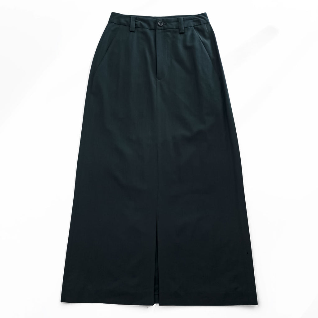 ISSEY MIYAKE 日本製 フロントスリット ロングスカート L ブラック ダークグリーン キュプラ