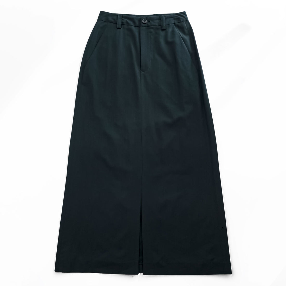 ISSEY MIYAKE 日本製 フロントスリット ロングスカート L ブラック ダークグリーン キュプラ