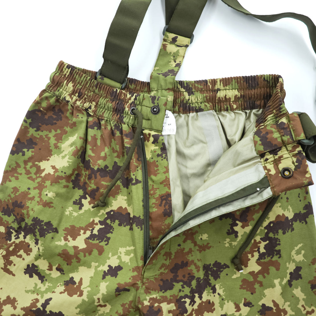 Italian Army Military Overpants オーバーオール レインパンツ L カーキ 防水 イタリア軍 オーバーパンツ サスペンダー付き ダブルニー ベジタトカモ E.I.