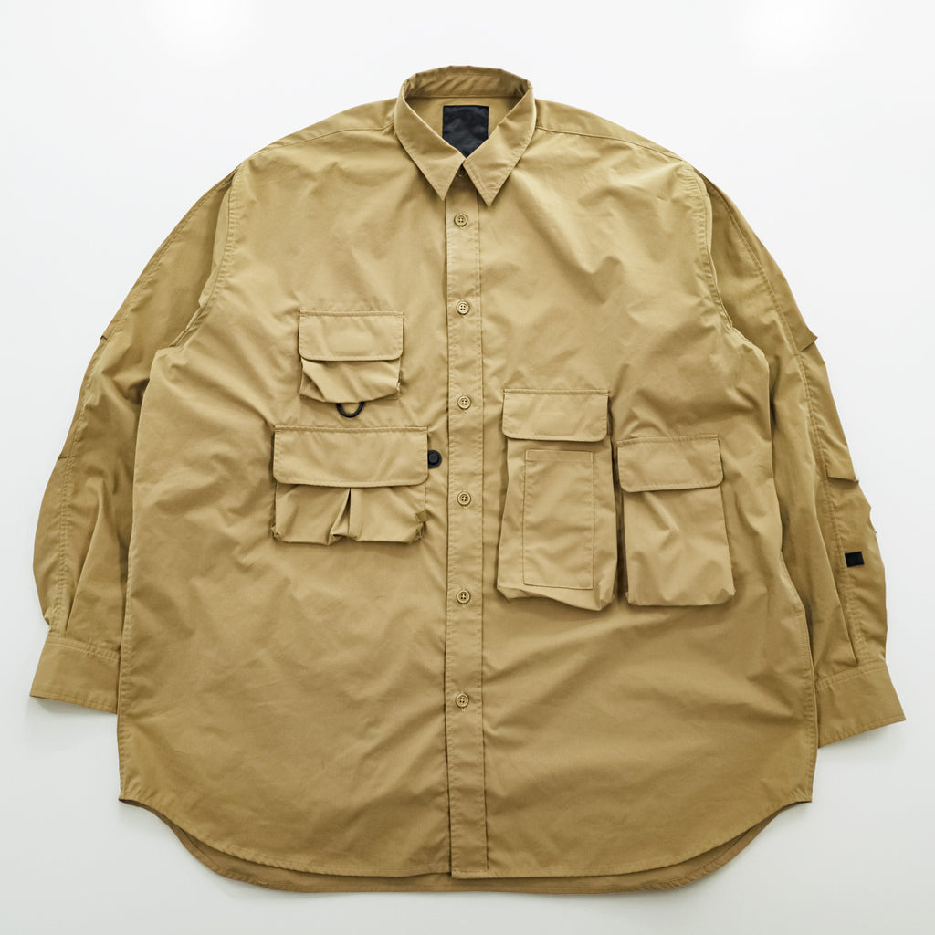 DAIWA PIER39 Mulch Pocket Easy Shirt Beige Khaki Oversized Polyester Size L BE-85020