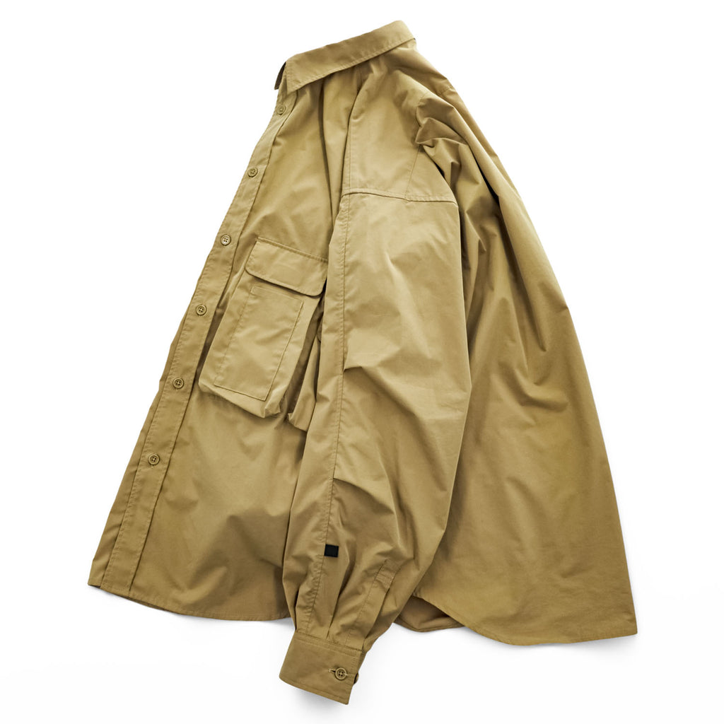 DAIWA PIER39 Mulch Pocket Easy Shirt Beige Khaki Oversized Polyester Size L BE-85020