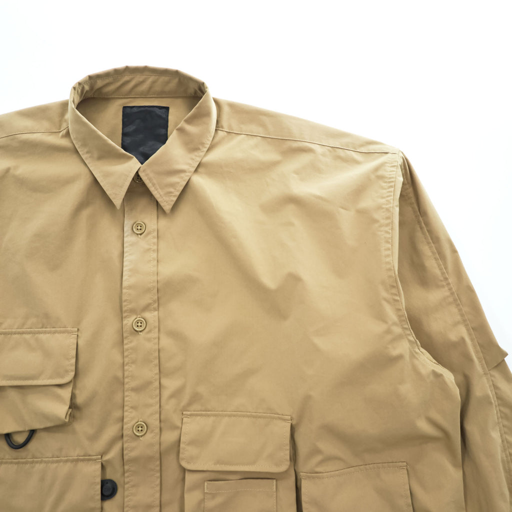 DAIWA PIER39 Mulch Pocket Easy Shirt Beige Khaki Oversized Polyester Size L BE-85020
