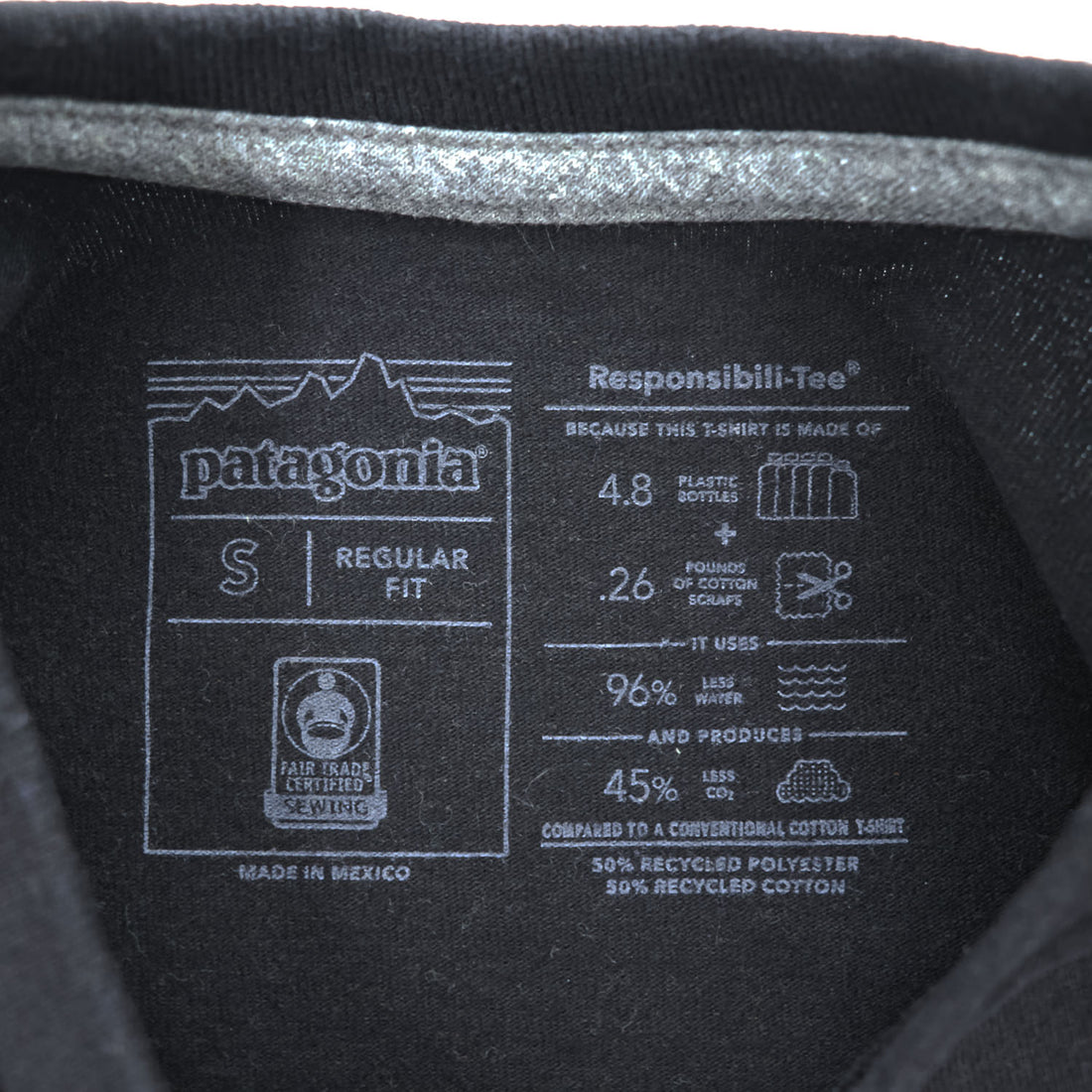 Patagonia P-6 Logo, Pocket, Responsibility, T-Shirt, Size S, Black, Back Print, 38512