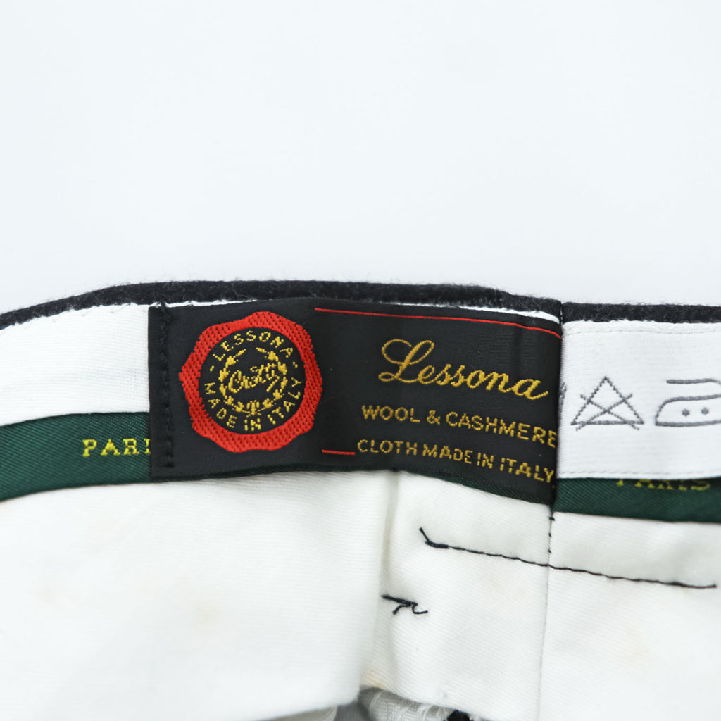 LONGCHAMP イタリア製 カシミア混 2タック ワイド スラックス パンツ XL チャコール プリーツ LESSONA SUPER 120'S 未使用品