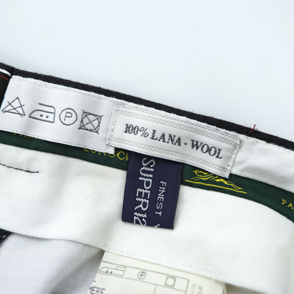 LONGCHAMP イタリア製 カシミア混 2タック ワイド スラックス パンツ XL チャコール プリーツ LESSONA SUPER 120'S 未使用品
