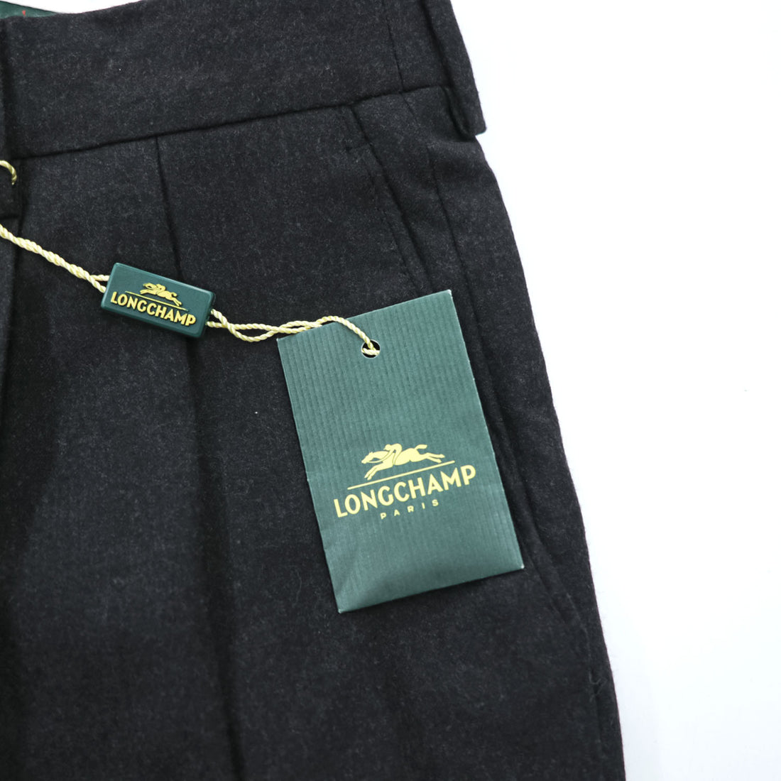 LONGCHAMP イタリア製 カシミア混 2タック ワイド スラックス パンツ XL チャコール プリーツ LESSONA SUPER 120'S 未使用品