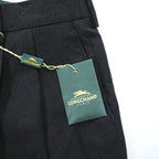 LONGCHAMP イタリア製 カシミア混 2タック ワイド スラックス パンツ XL チャコール プリーツ LESSONA SUPER 120'S 未使用品