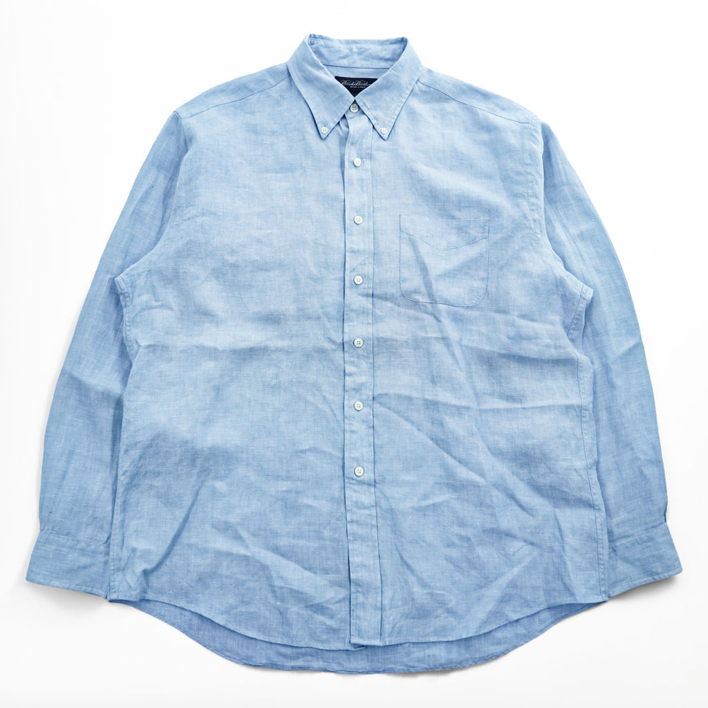Brooks Brothers アイリッシュリネン 長袖シャツ L ブルー 麻100% IRISH LINEN ボタンダウン