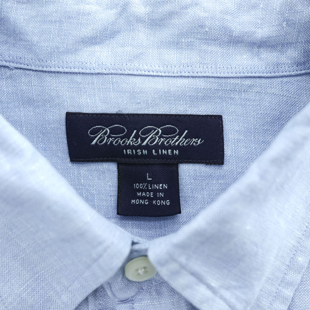 Brooks Brothers アイリッシュリネン 長袖シャツ L ブルー 麻100% IRISH LINEN ボタンダウン