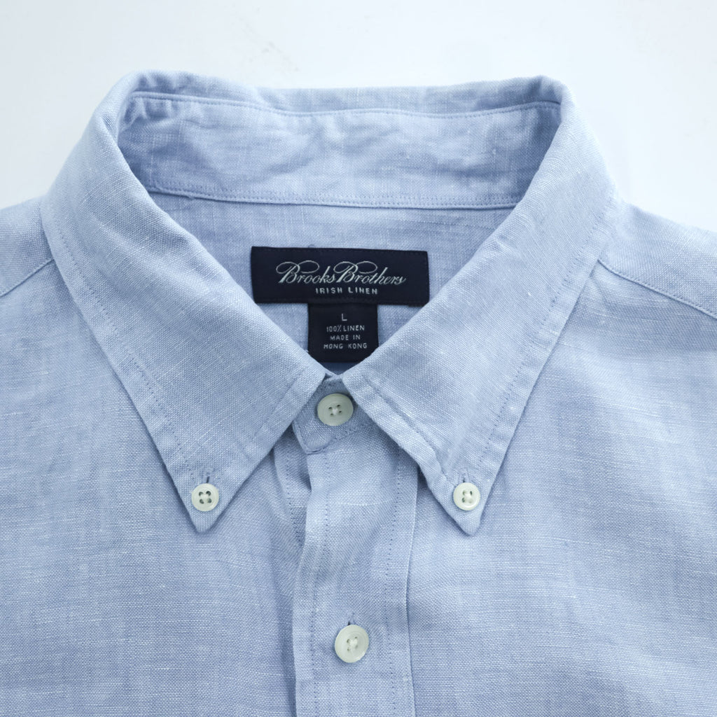 Brooks Brothers アイリッシュリネン 長袖シャツ L ブルー 麻100% IRISH LINEN ボタンダウン