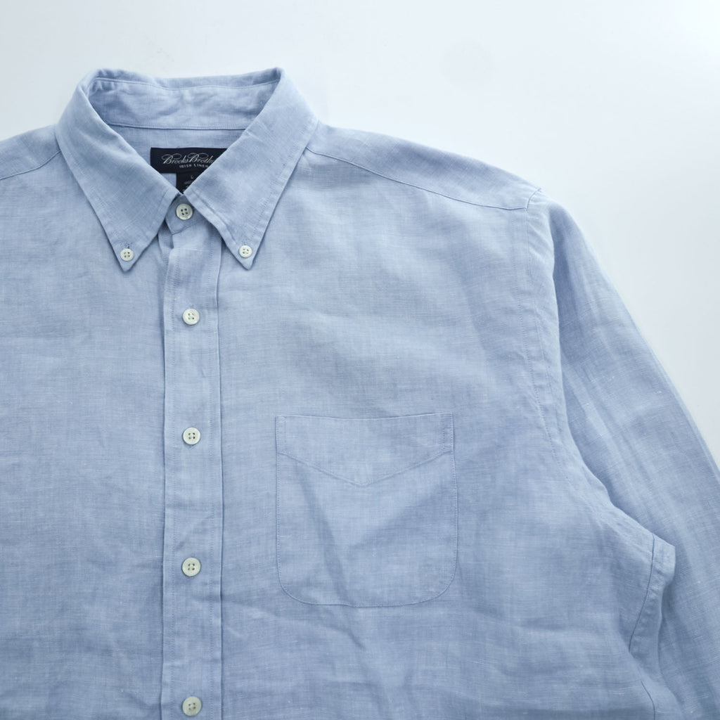 Brooks Brothers アイリッシュリネン 長袖シャツ L ブルー 麻100% IRISH LINEN ボタンダウン