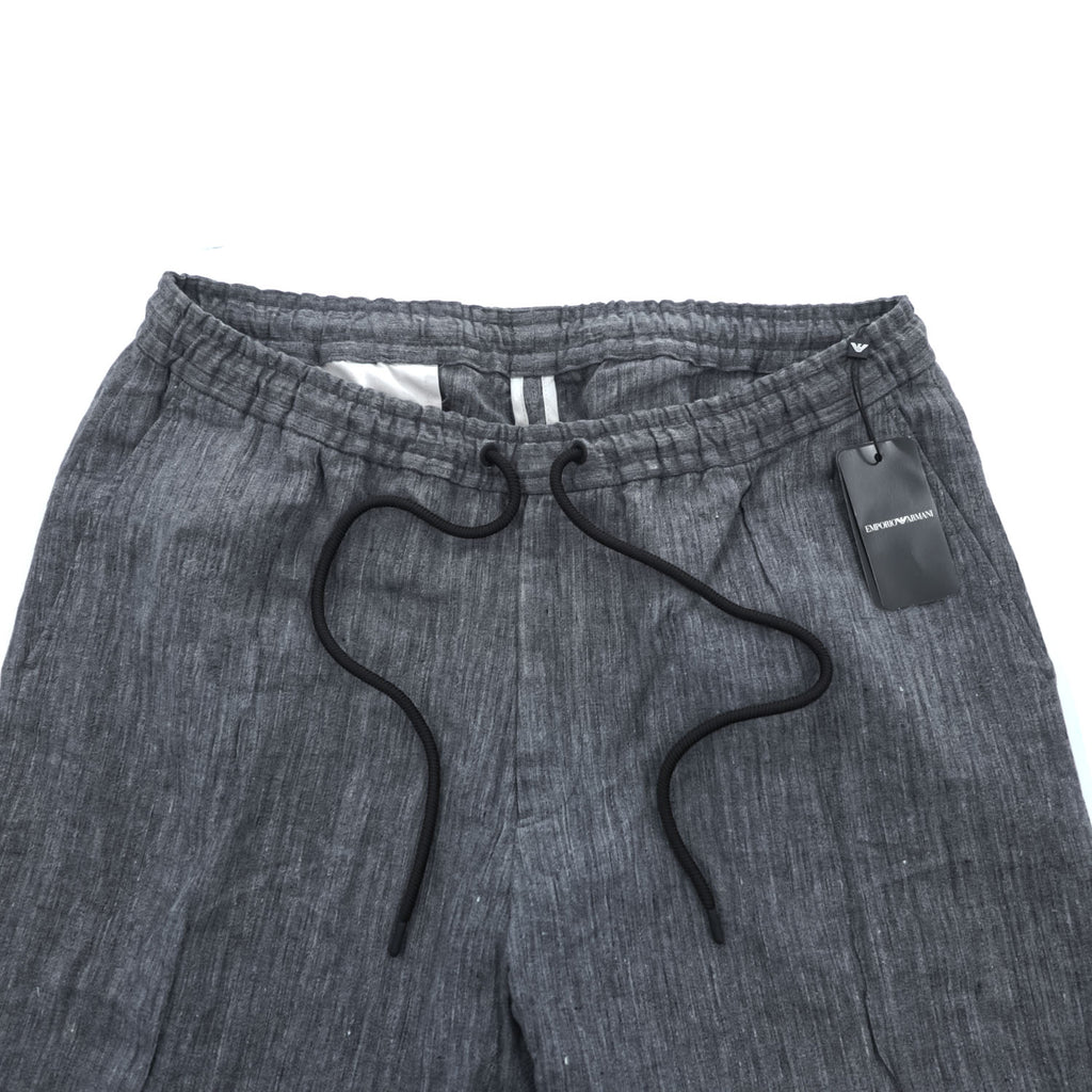 EMPORIO ARMANI リネン イージーパンツ スリム スラックス XL グレー 麻100% ブルガリア製 未使用品 51P89S / 51S19