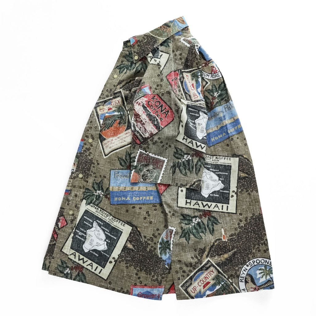 Reyn Spooner Hawaiian Traditionals Kona Coffee Print Aloha Shirt Short Sleeve Button Down Cotton Poly Vintage