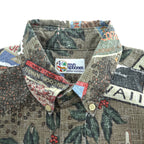 Reyn Spooner Hawaiian Traditionals Kona Coffee Print Aloha Shirt Short Sleeve Button Down Cotton Poly Vintage