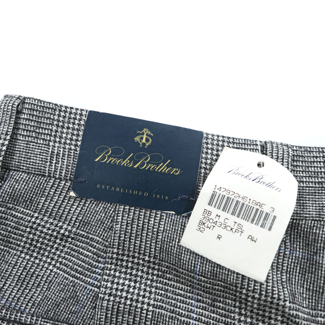 Brooks Brothers イタリア製 グレンチェック スラックス パンツ L グレー 千鳥格子 2タック プリーツ 未使用品 グレンチェック SUPER 110'S