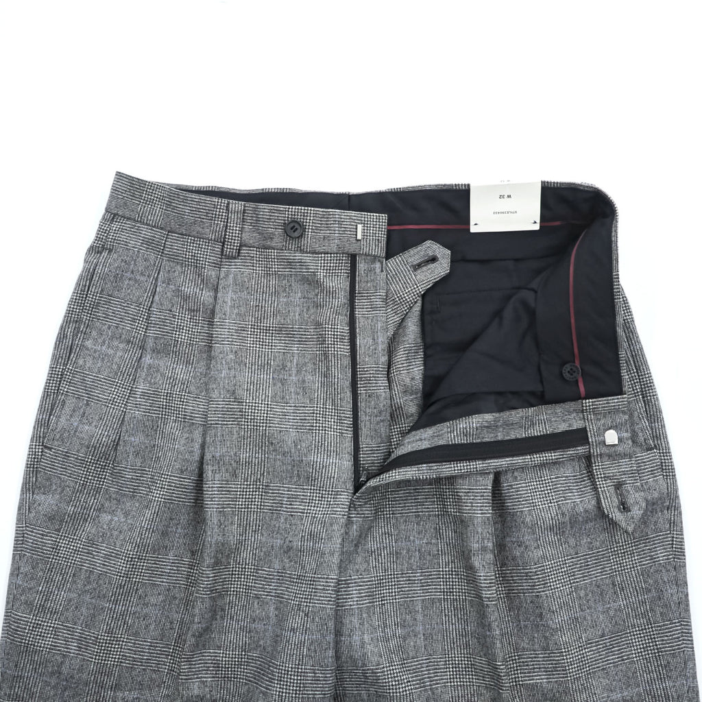 Brooks Brothers イタリア製 グレンチェック スラックス パンツ L グレー 千鳥格子 2タック プリーツ 未使用品 グレンチェック SUPER 110'S
