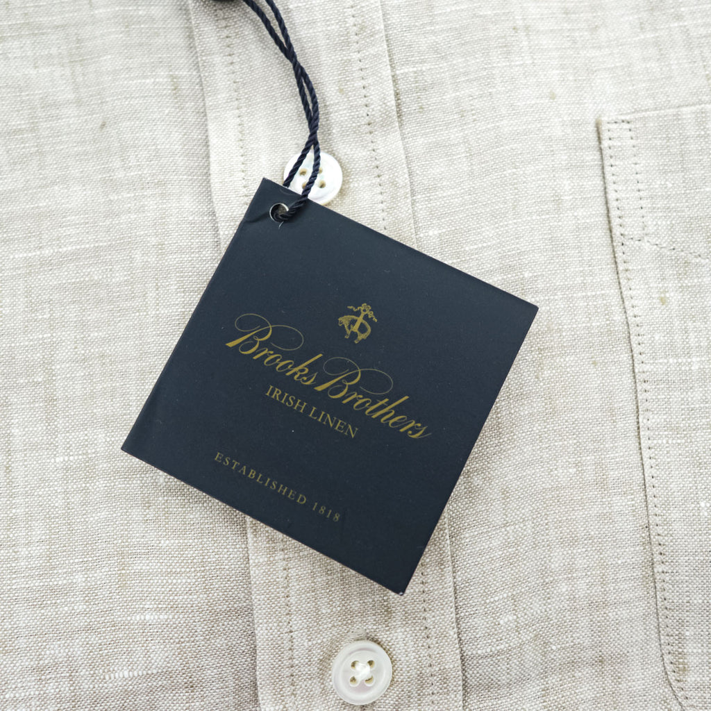 Brooks Brothers リネン 半袖シャツ L ベージュ 麻100% REGENT BAIRD McNUTT IRISH LINEN 未使用品 ボタンダウン