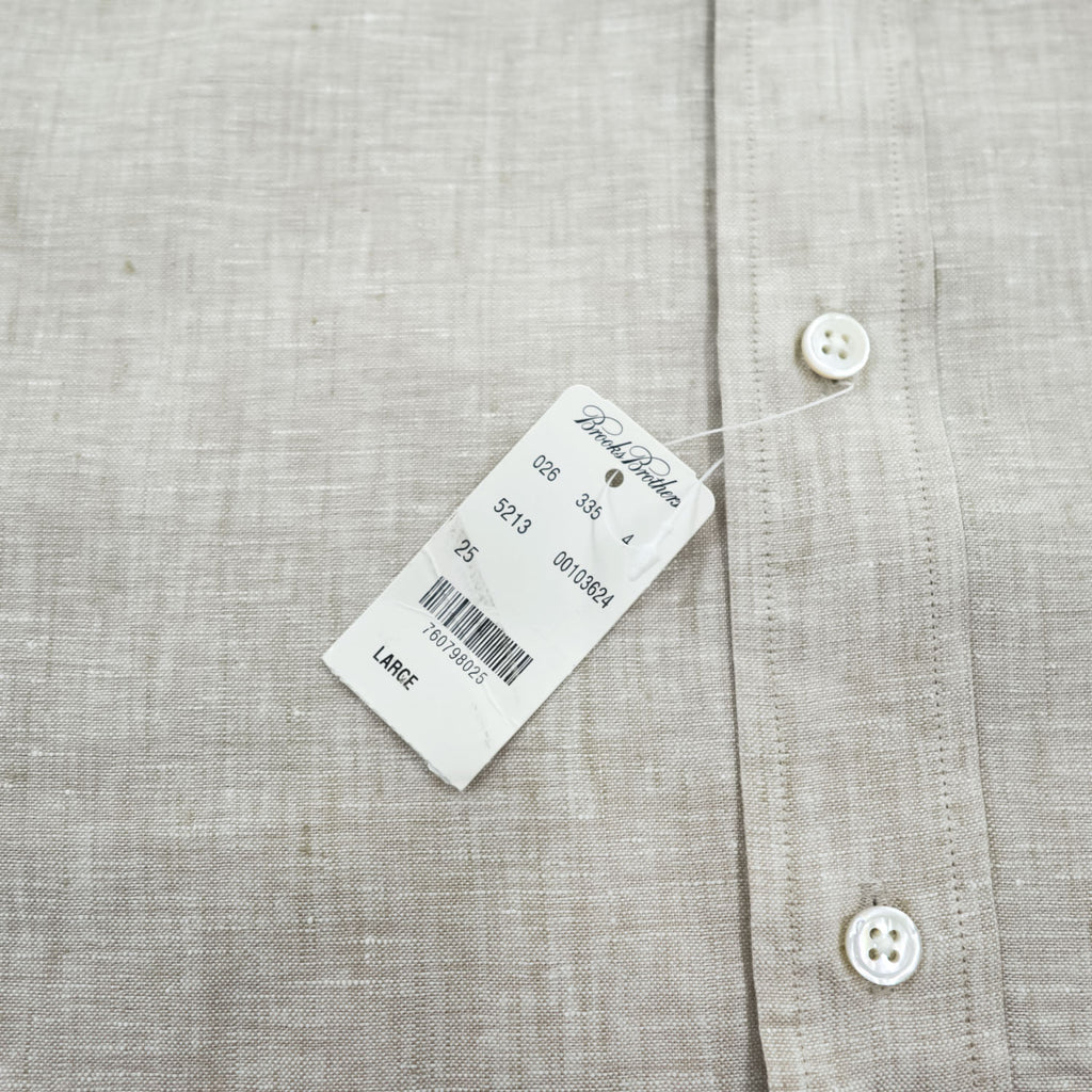Brooks Brothers リネン 半袖シャツ L ベージュ 麻100% REGENT BAIRD McNUTT IRISH LINEN 未使用品 ボタンダウン