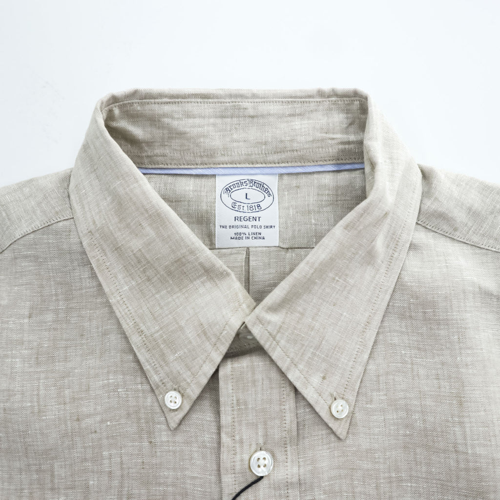 Brooks Brothers リネン 半袖シャツ L ベージュ 麻100% REGENT BAIRD McNUTT IRISH LINEN 未使用品 ボタンダウン