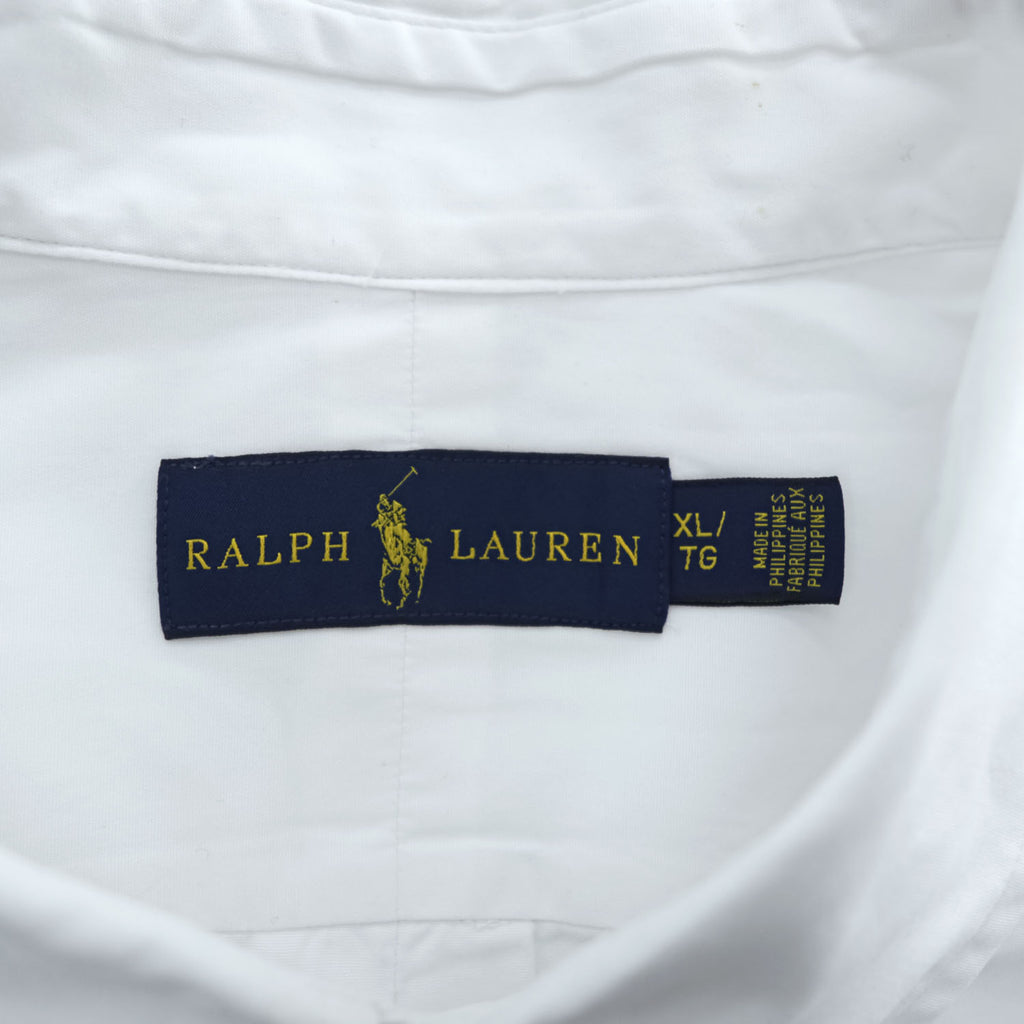 Ralph Lauren White Cotton Button Down Shirt XL Pony Logo Long Sleeve Made in Philippines