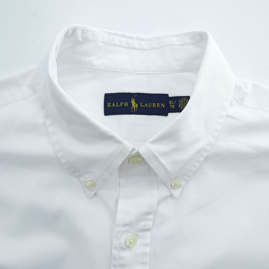 Ralph Lauren White Cotton Button Down Shirt XL Pony Logo Long Sleeve Made in Philippines