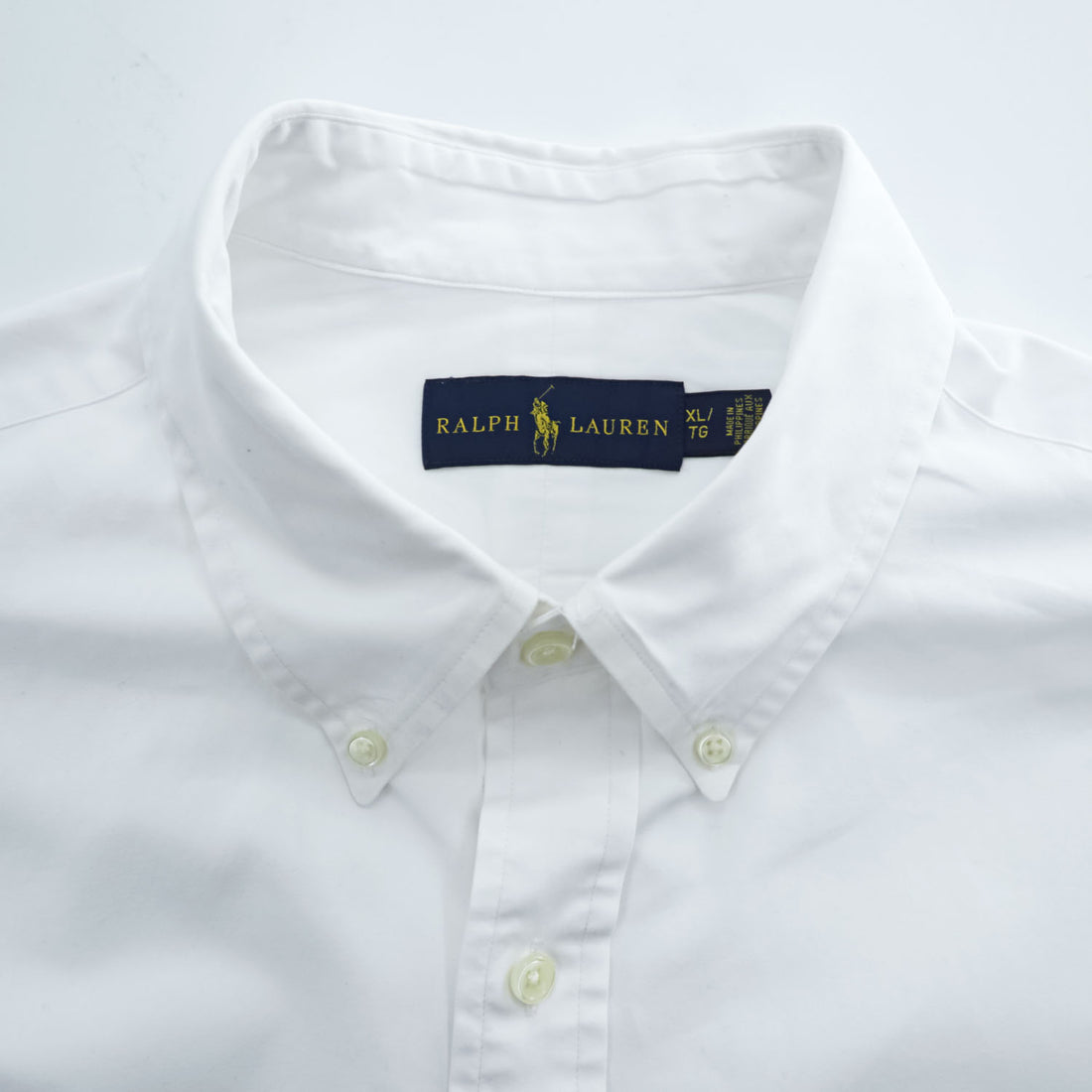 Ralph Lauren White Cotton Button Down Shirt XL Pony Logo Long Sleeve Made in Philippines