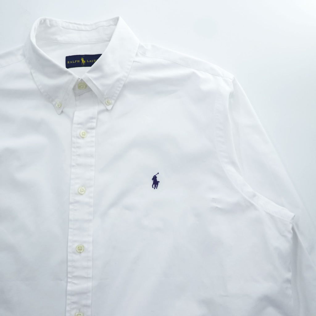 Ralph Lauren White Cotton Button Down Shirt XL Pony Logo Long Sleeve Made in Philippines