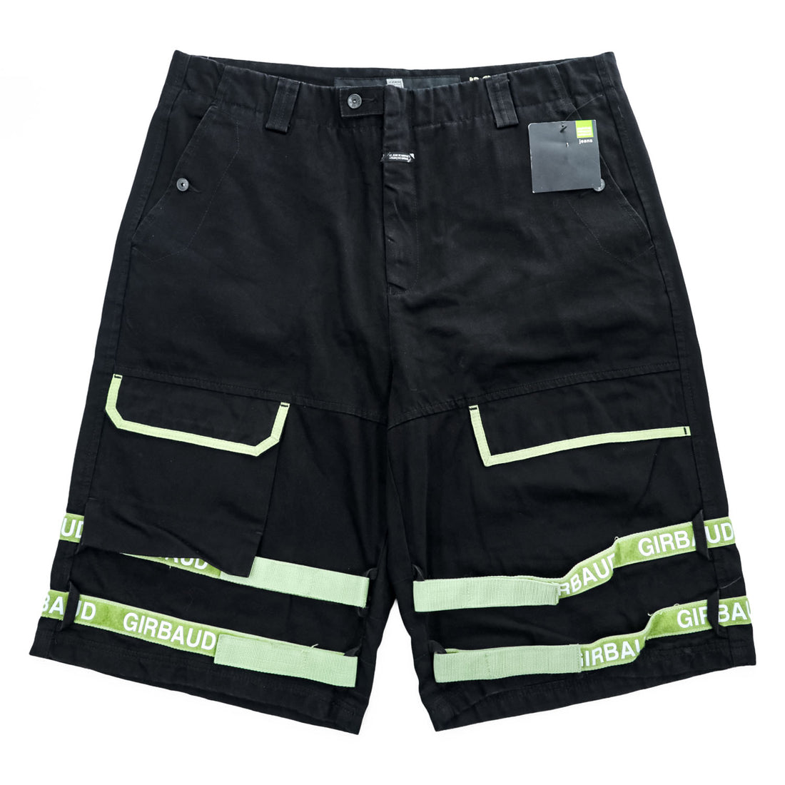 MARITHE + FRANCOIS GIRBAUD 00年代 シャトルショーツ ショートパンツ XL ブラック Taped Para Shuttle Short バギー カーゴ リーフグリーン テープ 8DP27N 未使用品