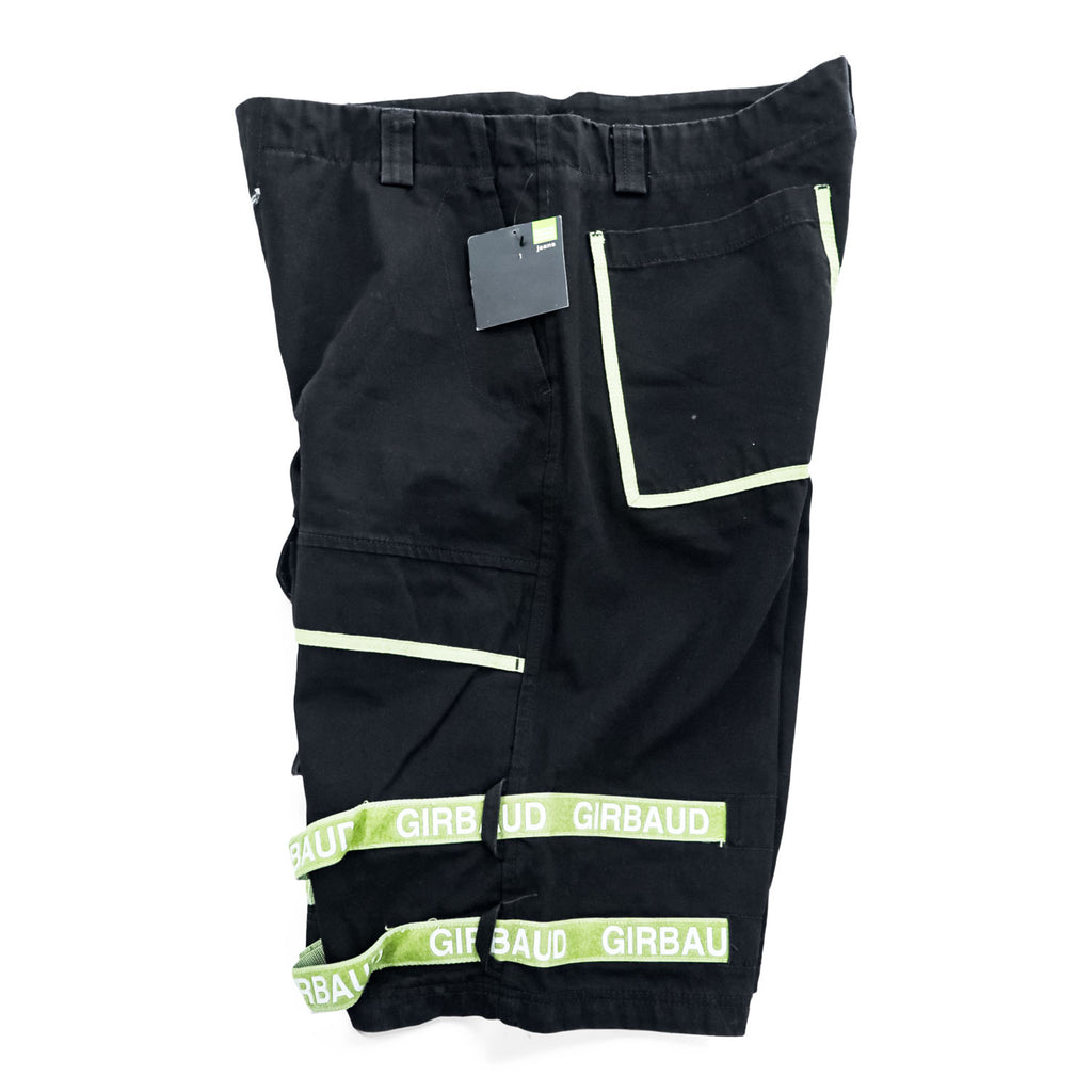 MARITHE + FRANCOIS GIRBAUD 00年代 シャトルショーツ ショートパンツ XL ブラック Taped Para Shuttle Short バギー カーゴ リーフグリーン テープ 8DP27N 未使用品