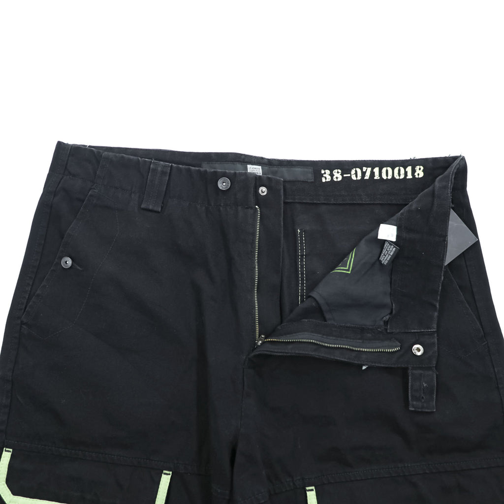 MARITHE + FRANCOIS GIRBAUD 00年代 シャトルショーツ ショートパンツ XL ブラック Taped Para Shuttle Short バギー カーゴ リーフグリーン テープ 8DP27N 未使用品