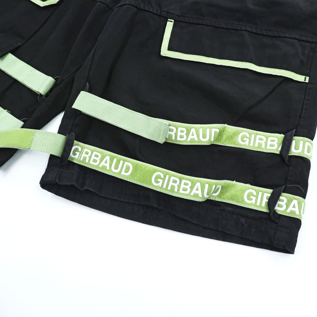 MARITHE + FRANCOIS GIRBAUD 00年代 シャトルショーツ ショートパンツ XL ブラック Taped Para Shuttle Short バギー カーゴ リーフグリーン テープ 8DP27N 未使用品