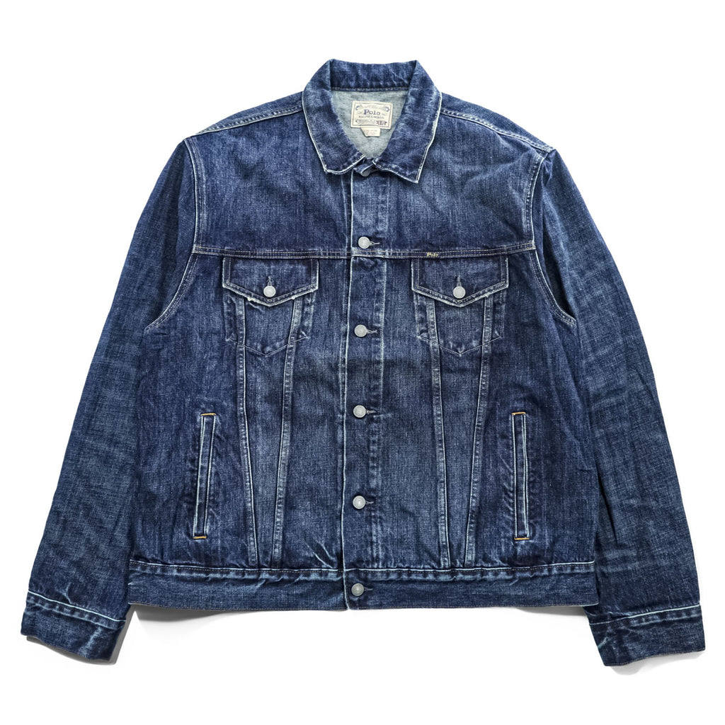 Polo Ralph Lauren デニムジャケット Gジャン XL インディゴ ブルー ヴィンテージ加工 3rdタイプ トラッカージャケット