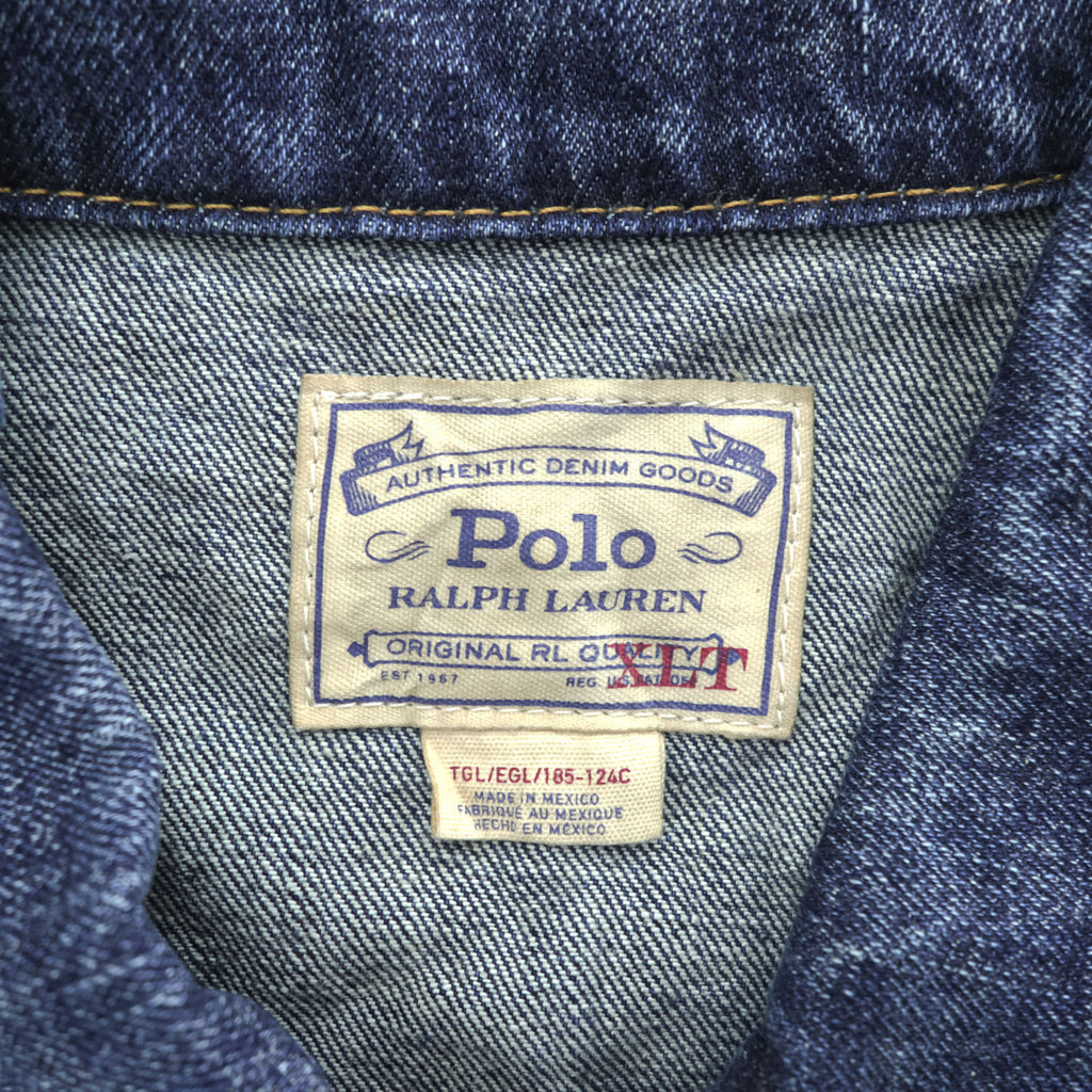Polo Ralph Lauren デニムジャケット Gジャン XL インディゴ ブルー ヴィンテージ加工 3rdタイプ トラッカージャケット