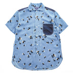 JUNYA WATANABE MAN COMME des GARCONS レーヨン 半袖シャツ XS ブルー 総柄 花柄 切り替え 日本製 WS-B040