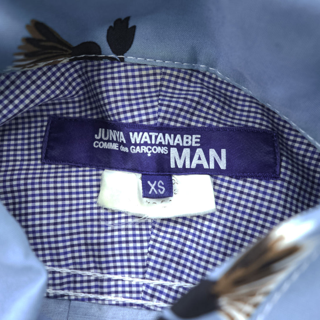JUNYA WATANABE MAN COMME des GARCONS レーヨン 半袖シャツ XS ブルー 総柄 花柄 切り替え 日本製 WS-B040